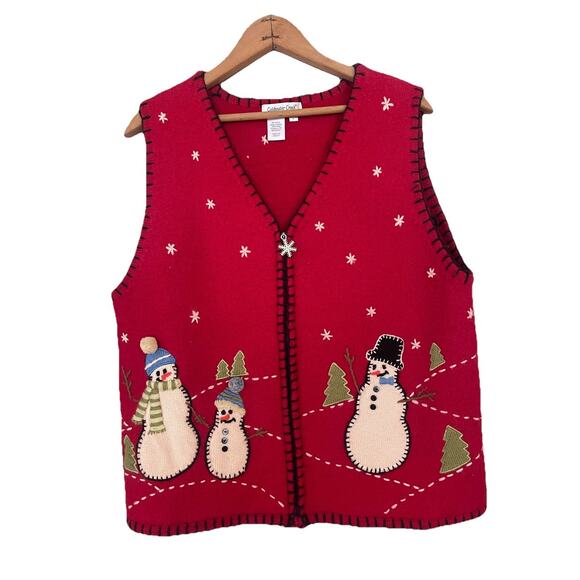 Vintage Tacky Ugly Coldwater Creek Snowman Christmas Teacher Vest 100% Wool L - Picture 1 of 6